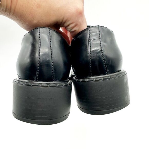 PRADA Black Lug Sole Loafer Size 37.5 Platform Monolith Leather Chunky Heel Logo - Picture 6 of 12